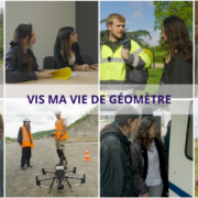 Mosaïque de présentation de 8 profils de géomètres pour le reportage "vis ma vie de géomètre"